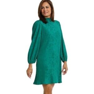 Maggy London NWT Long Sleeve Jacquard Shift Dress Green Large Christmas Holiday